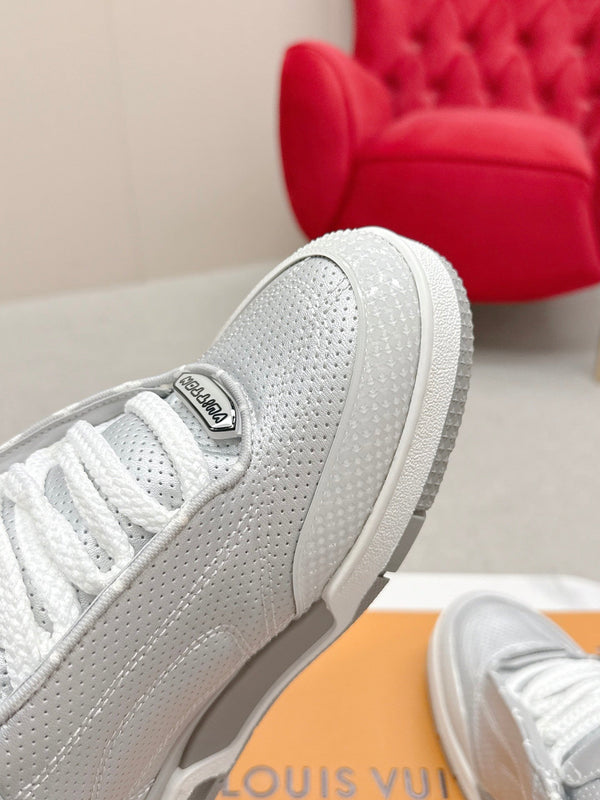 LV Skate Sneakers Silver Metallic and Perforated Calf Leather 528548