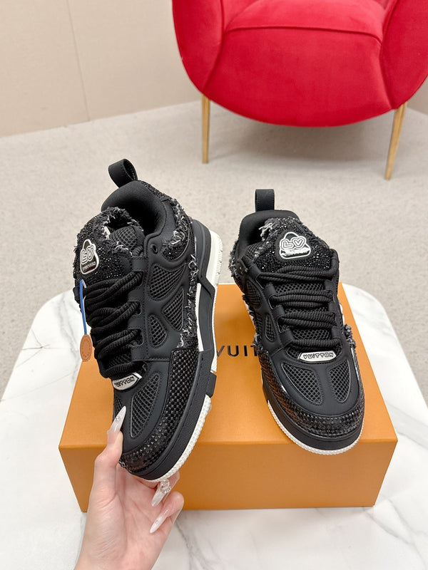 LV Trainer Sneaker Black Metallic Grained Metallic Calf Leather 528550