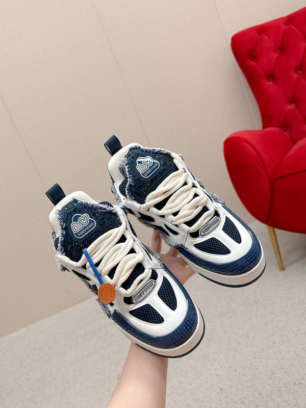 LV Trainer Sneaker Dark Navy White Metallic Grained Metallic Calf Leather 528551