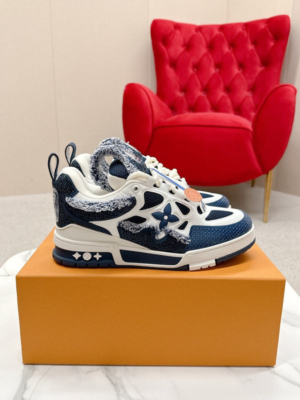 LV Trainer Sneaker Dark Navy White Metallic Grained Metallic Calf Leather 528551