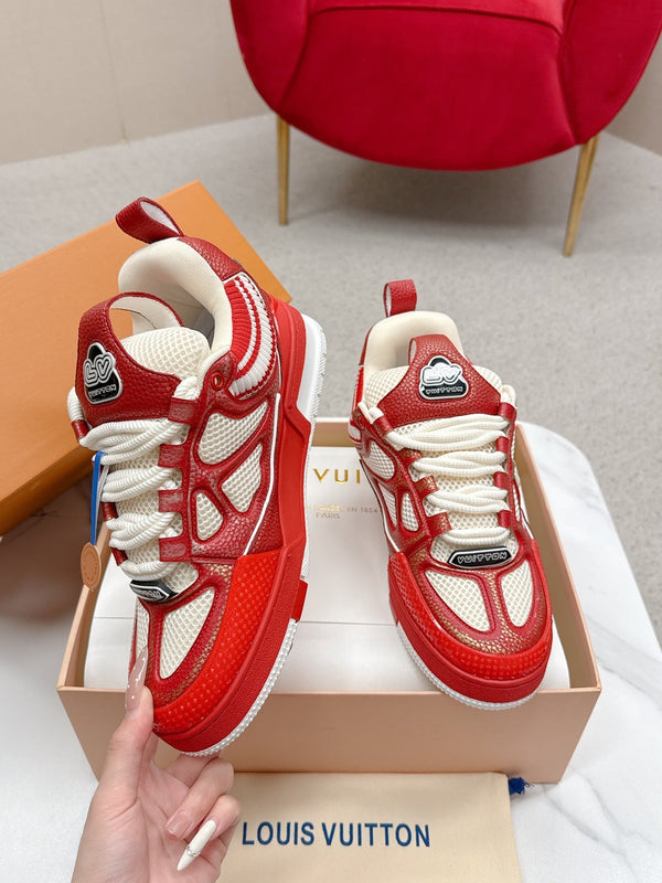 LV Trainer Sneaker Red White Cowhide and Mesh 528556