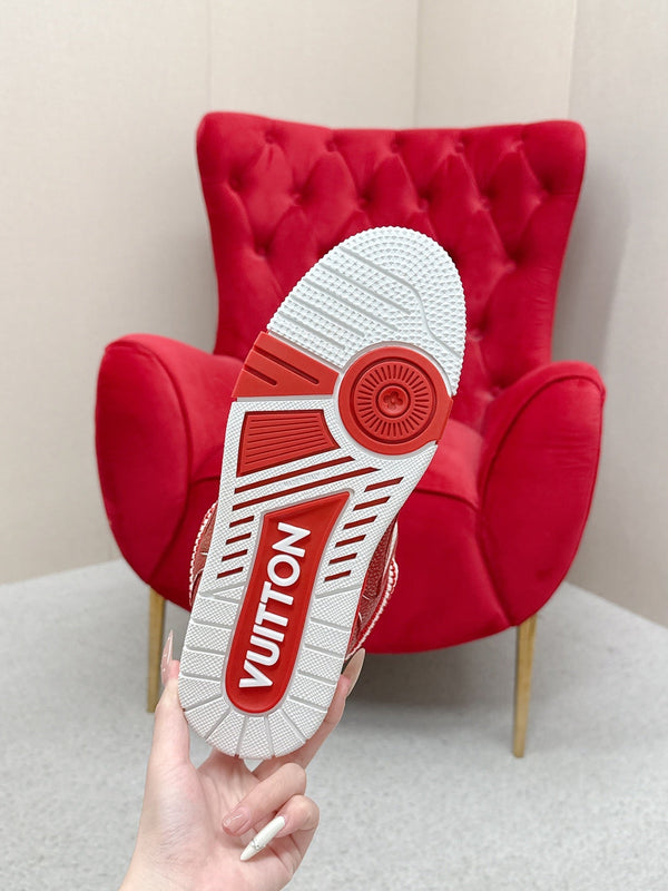 LV Trainer Sneaker Red White Cowhide and Mesh 528556