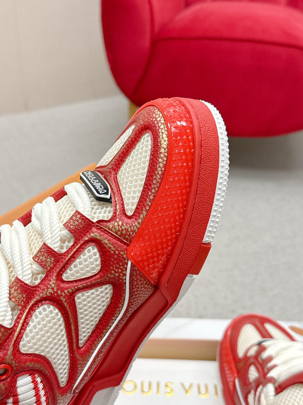 LV Trainer Sneaker Red White Cowhide and Mesh 528556