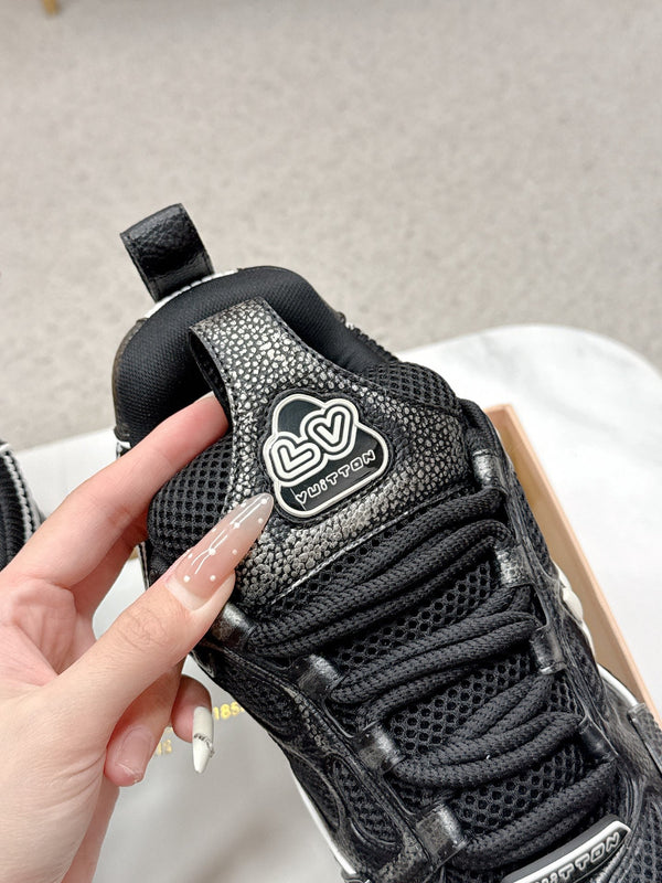 LV Trainer Sneaker Black White Cowhide and Mesh 528557