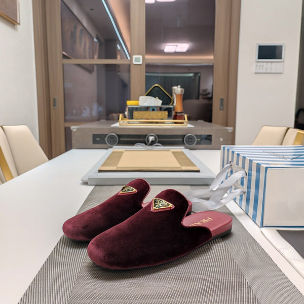 Prad 26s Square Toe Slippers In Burgundy Velvet