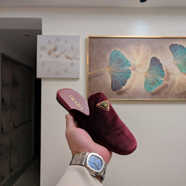 Prad 26s Square Toe Slippers In Burgundy Velvet