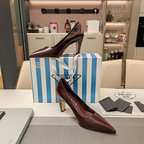 PRA BASIC TACCO ALTO IN PELLE CERATA E OLIO MOGANO