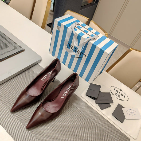 PRA BASIC TACCO ALTO IN PELLE CERATA E OLIO MOGANO