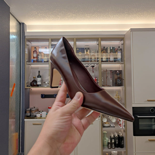 PRA BASIC TACCO ALTO IN PELLE CERATA E OLIO MOGANO