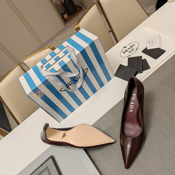 PRA BASIC TACCO ALTO IN PELLE CERATA E OLIO MOGANO