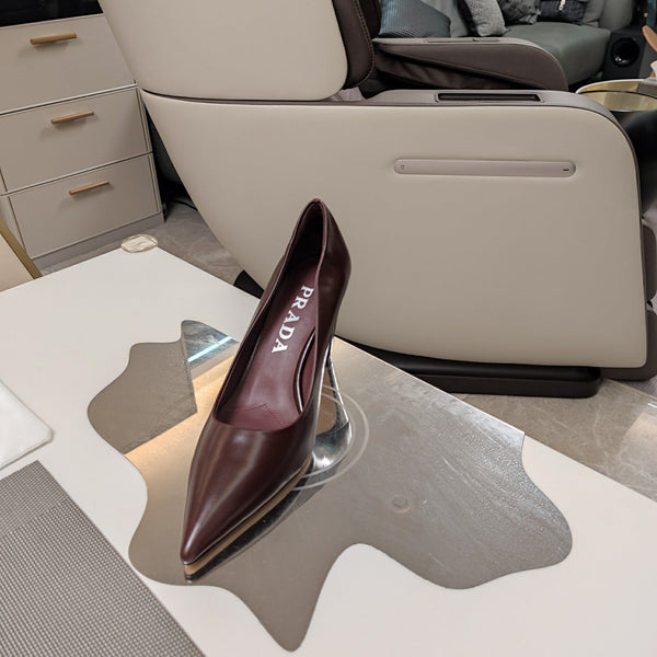 PRA BASIC TACCO ALTO IN PELLE CERATA E OLIO MOGANO