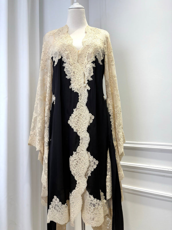 Zimmermann 2025 Hypnotic Satin Wrap Dress Black Cream Lace Silk