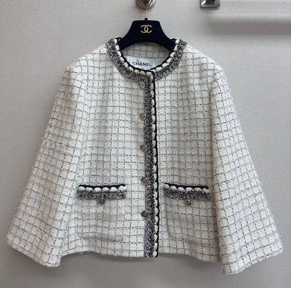 CC 25 Tweed Plaid Jacket White Cotton Polyester 251871