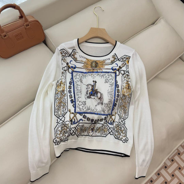 Hm Long Sleeve Knit Sweater White Silk Acrylic