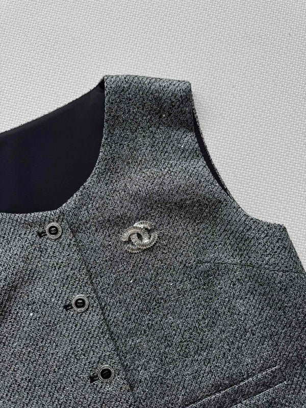 CC Vest & Line Skirt Set Grey Wool-Blend Tweed 352979