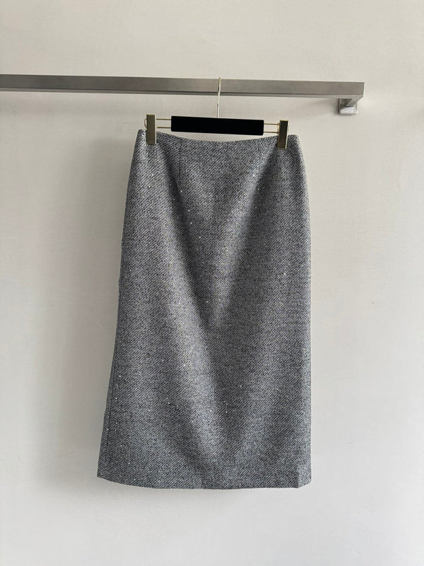 CC Vest & Line Skirt Set Grey Wool-Blend Tweed 352979