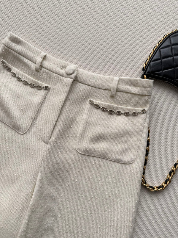 CC 26s Pantalon évasé Laine Viscose Ivoire 338889