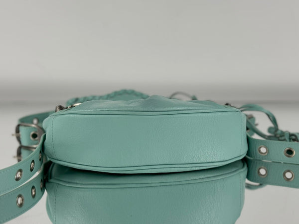 LE CAGOLE SMALL SHOULDER BAG 26 WITH RHINESTONES IN MINT GREEN LAMBSKIN