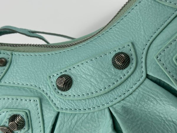 LE CAGOLE SMALL SHOULDER BAG 26 WITH RHINESTONES IN MINT GREEN LAMBSKIN