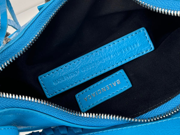 LE CAGOLE SMALL SHOULDER BAG 26 WITH RHINESTONES IN DODPER BLUE LAMBSKIN