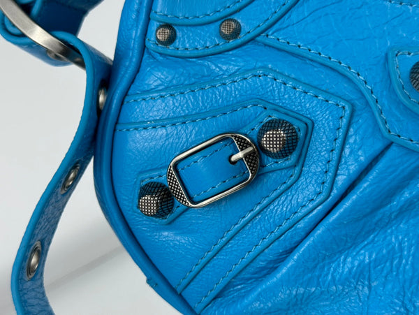 LE CAGOLE SMALL SHOULDER BAG 26 WITH RHINESTONES IN DODPER BLUE LAMBSKIN