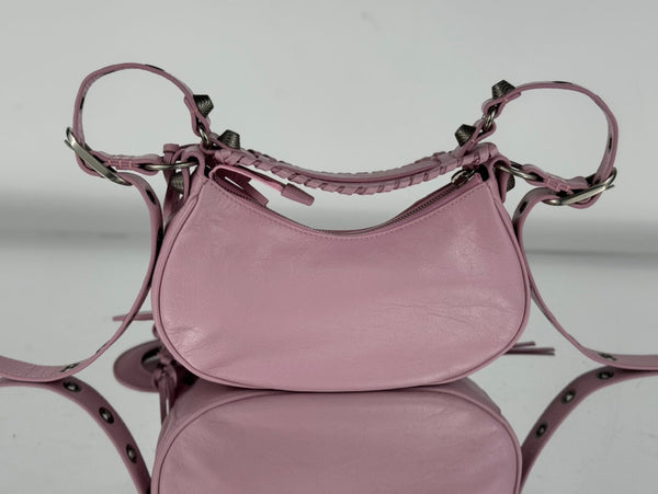 BORSA A TRACOLLA PICCOLA LE CAGOLE 26 CON STRASS IN PELLE DI AGNELLO ROSA CREPE