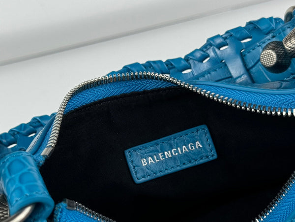 LE CAGOLE SMALL SHOULDER BAG 26 WITH RHINESTONES IN DODPER BLUE CROCODILE EMBOSSED CALFSKIN