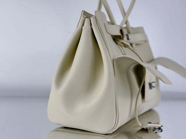 BEL AIR CARRY ALL BAG 29 IN WHITE NAPPA LAMBSKIN SILVER HARDWARE