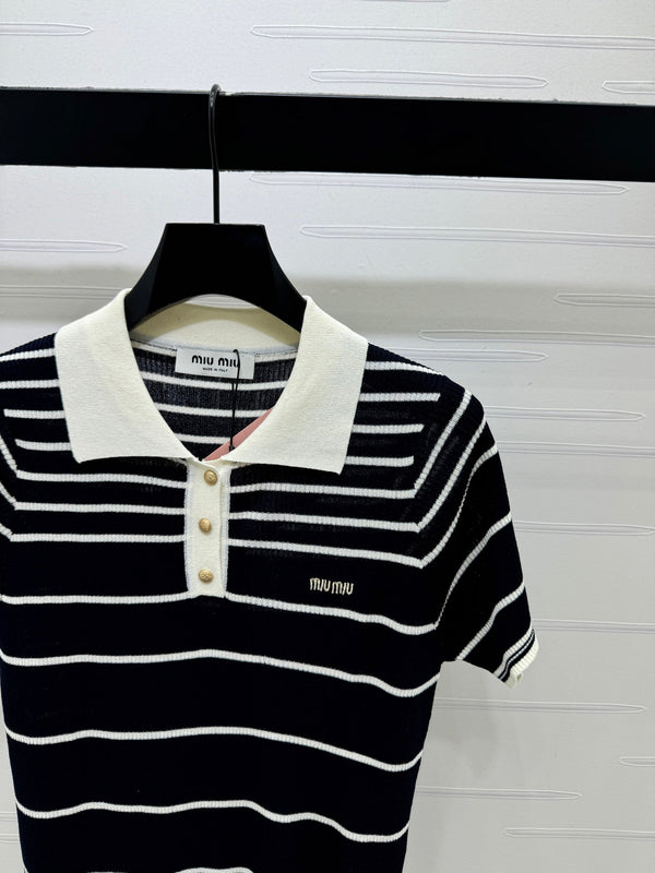 Miu Knit Short-Sleeved Black Wool Nylon 380765