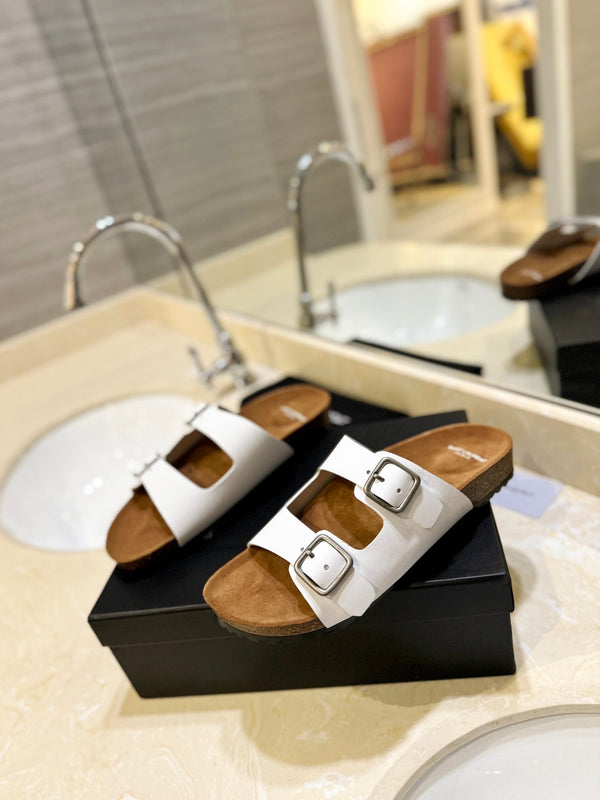 SL Flat Sandal Women Brown Seude White Calfskin