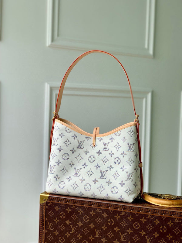 Lv CarryAll 29 Beige Leather White Monogram jacquard fabric