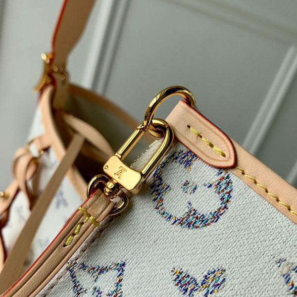 Lv CarryAll 29 Beige Leather White Monogram jacquard fabric
