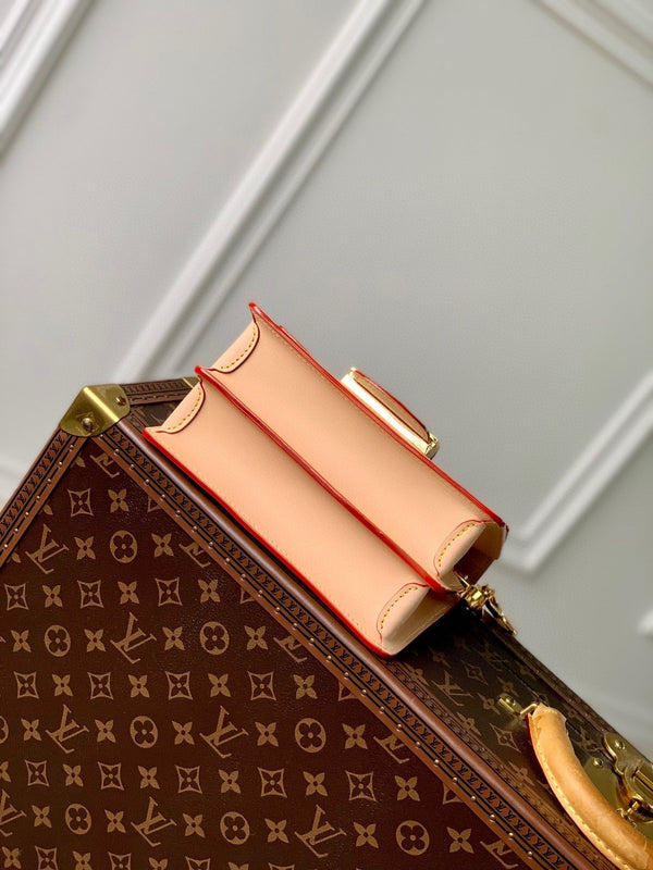 Lv Dauphine 20 Beige Leather White Monogram jacquard fabric