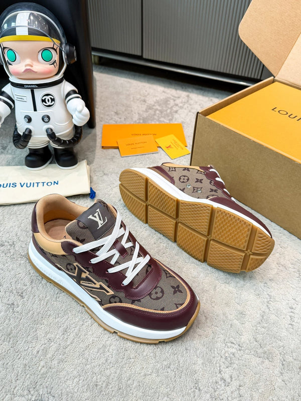 LV Classic Sneaker Beige Burgundy Monogram Mesh Leather 625422