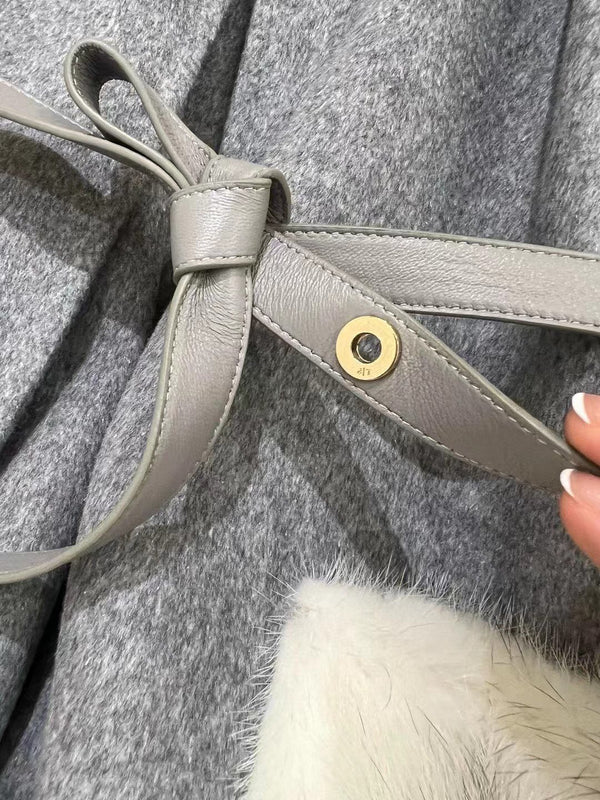 LP 25 Crew Neck Coat Gray White Cashmere Fur 303965