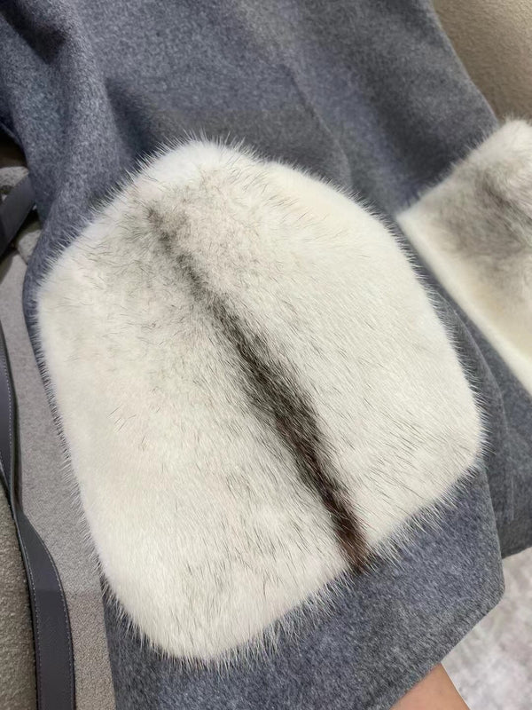 LP 25 Crew Neck Coat Gray White Cashmere Fur 303965