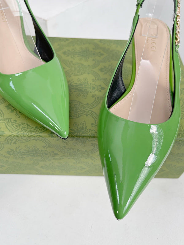 DÉCOLLETÉ GG SIGNORIA 45 SLINGBACK IN PELLE DI AGNELLO VERDE
