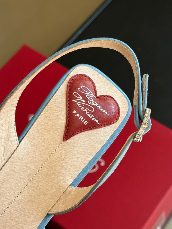 Viv Canard Slingback Pumps 55 in Light Blue Satin