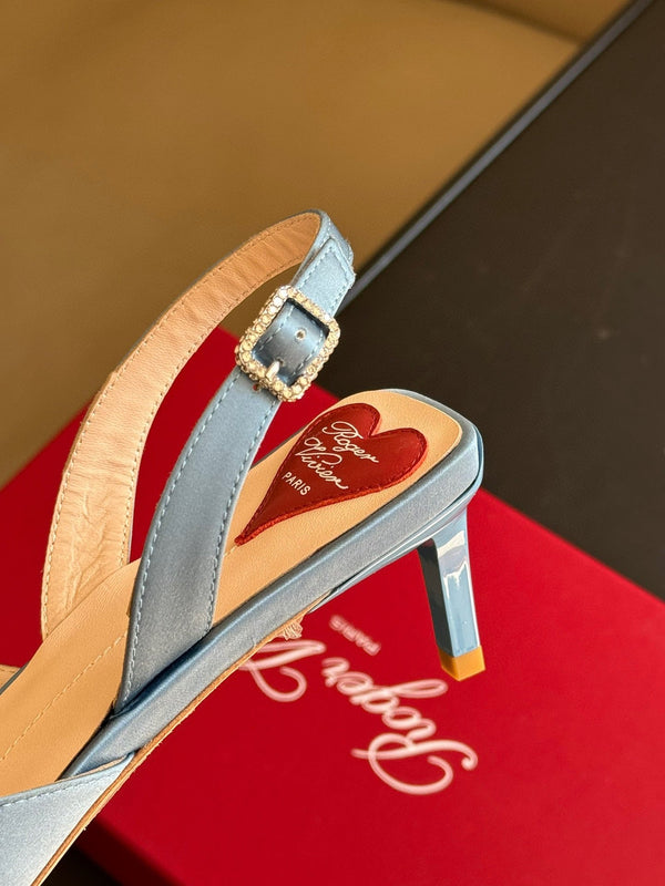 Viv Canard Slingback Pumps 55 in Light Blue Satin