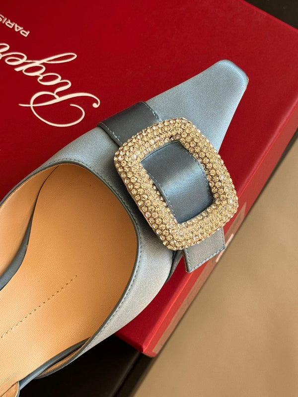 Viv Canard Slingback Pumps 55 in Light Blue Satin