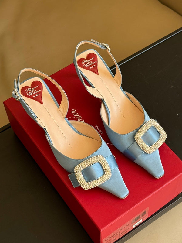 Viv Canard Slingback Pumps 55 in Light Blue Satin