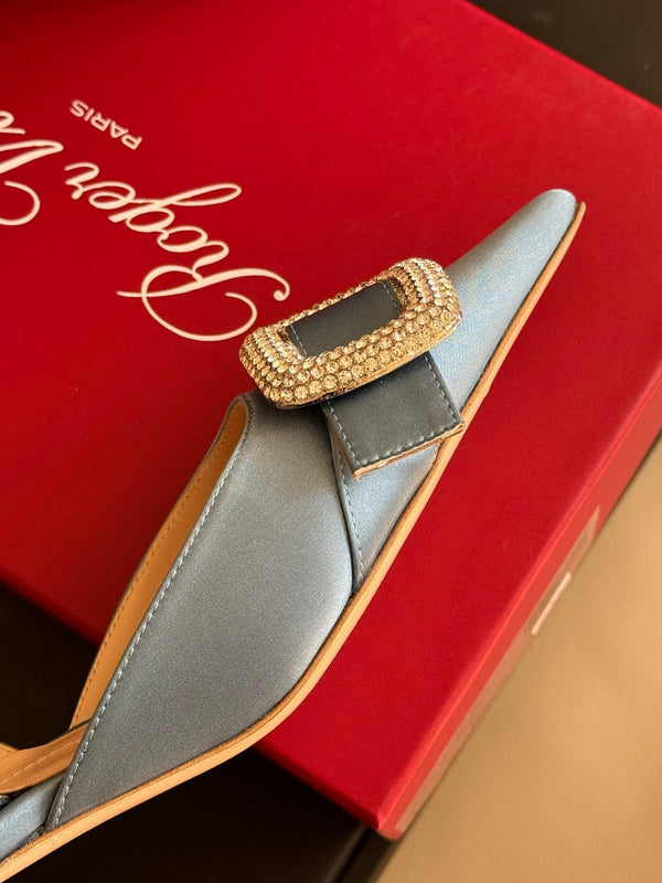 Viv Canard Slingback Pumps 55 in Light Blue Satin