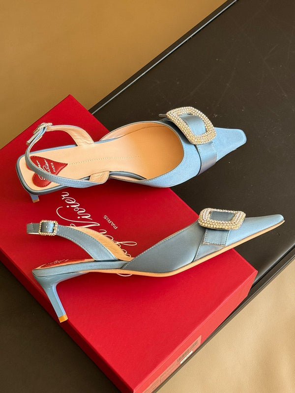Viv Canard Slingback Pumps 55 in Light Blue Satin