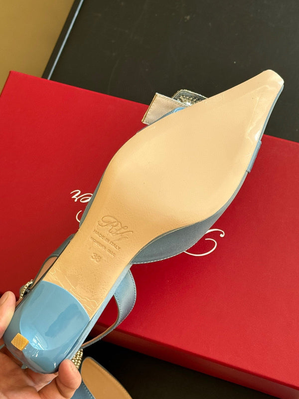 Viv Canard Slingback Pumps 55 in Light Blue Satin