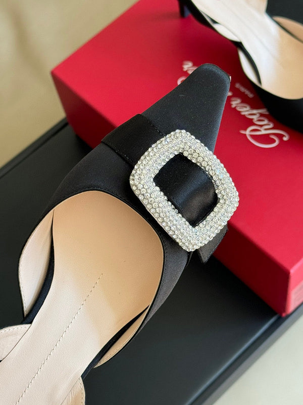 Viv Canard Slingback Pumps 55 in Black Satin