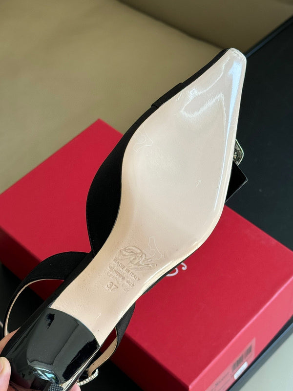 Viv Canard Slingback Pumps 55 in Black Satin