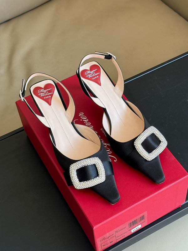 Viv Canard Slingback Pumps 55 in Black Satin