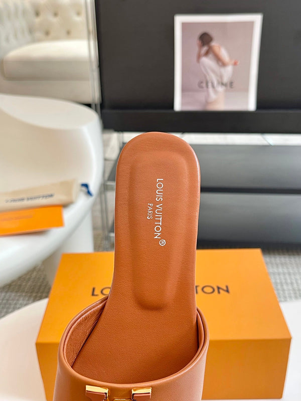 lv capri flat mule brown calfskin