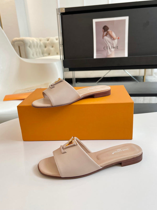 lv capri flat mule beige calfskin