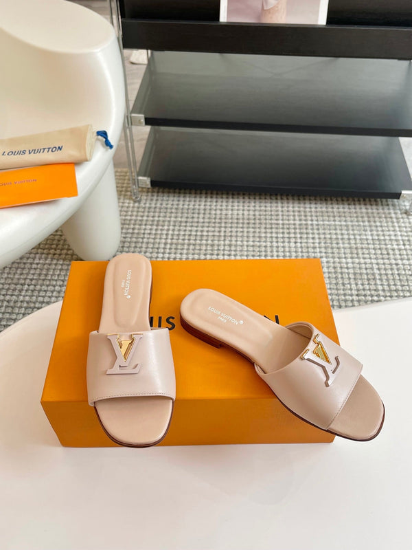 lv capri flat mule beige calfskin